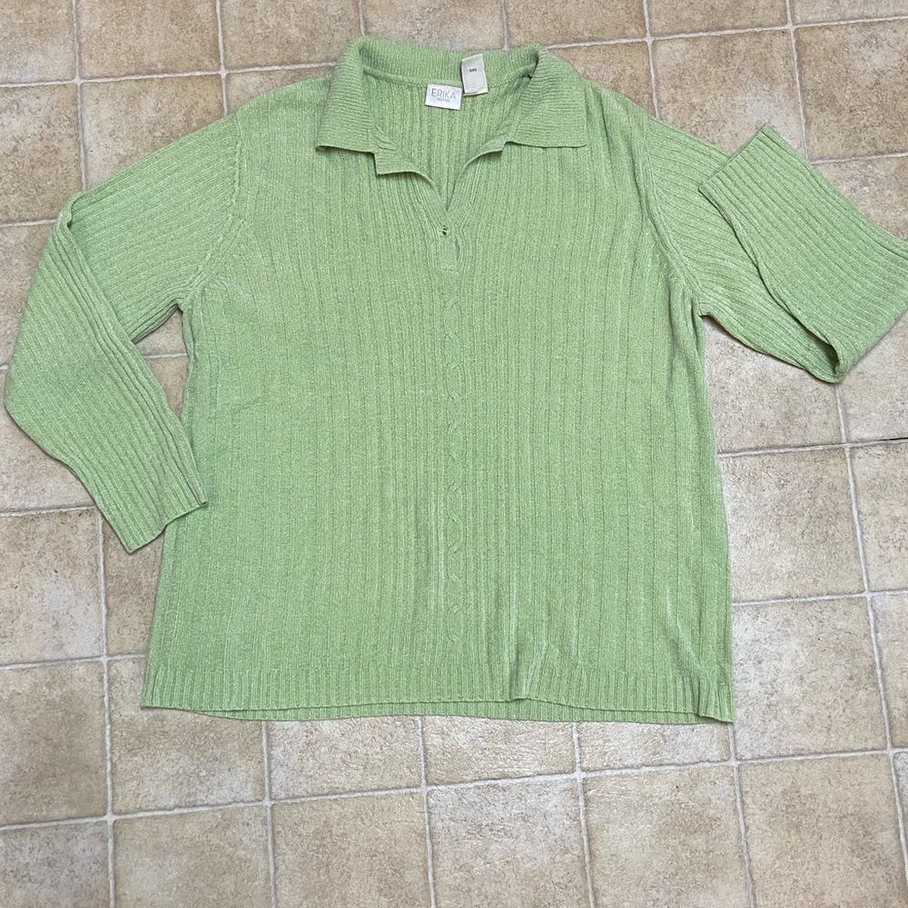 Erika Light Green V-Neck Sweater Knit Size 1X